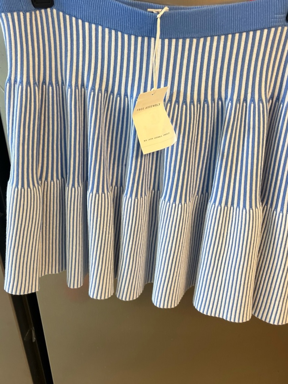 Free Assembly Blue & White Striped Knit Circle Skirt